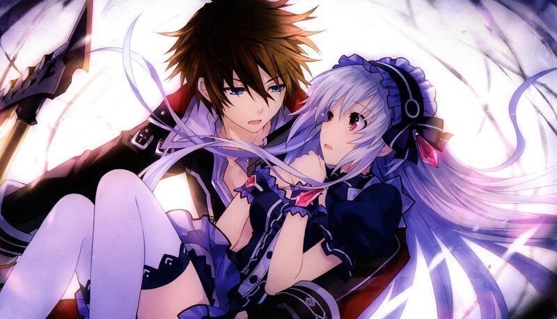 Anime Couple Embracing — Purple, Dramatic, Sword