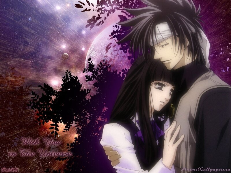 Anime Couple Embracing — Purple, Dramatic