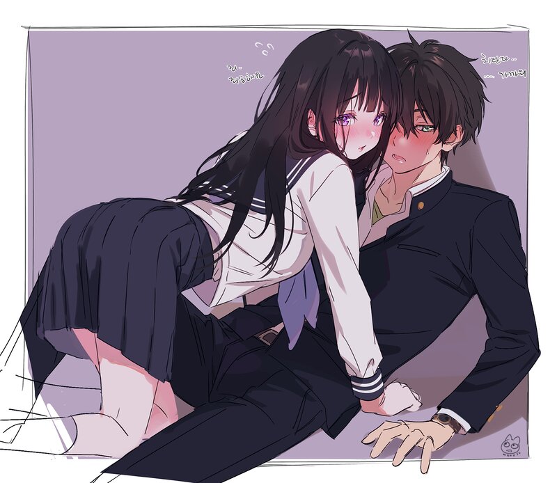 Anime Couple Embracing — Purple, Intimate, Manga