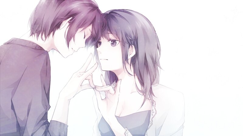 Anime Couple Embracing — Purple, Intimate