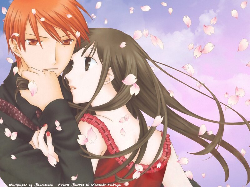 Anime Couple Embracing — Purple, Romantic, Spring, Manga, Cherry Blossoms