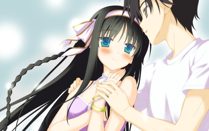 Anime Couple Embracing — Purple, Romantic