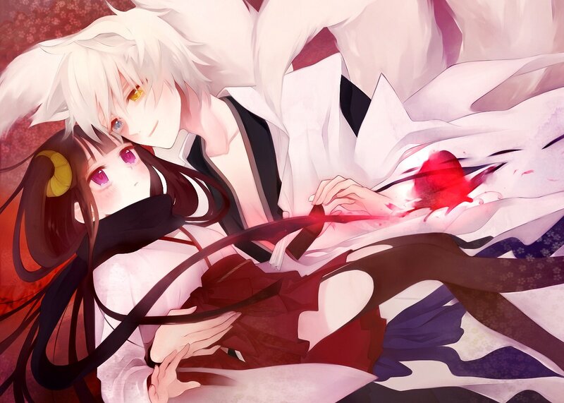 Anime Couple Embracing — Red, Dramatic, Blood