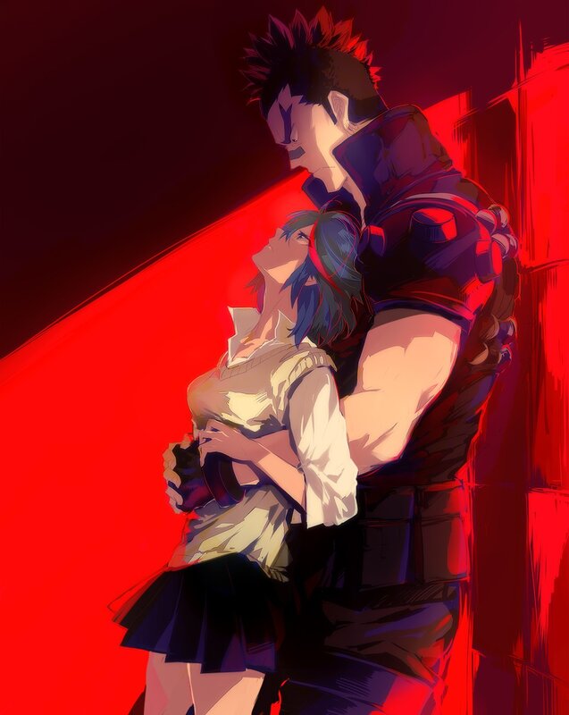 Anime Couple Embracing — Red, Dramatic, Digital Art, Red Lighting