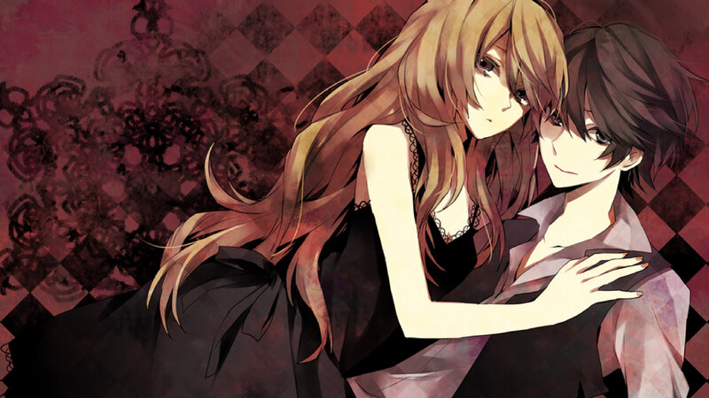 Anime Couple Embracing — Red, Dramatic, Manga
