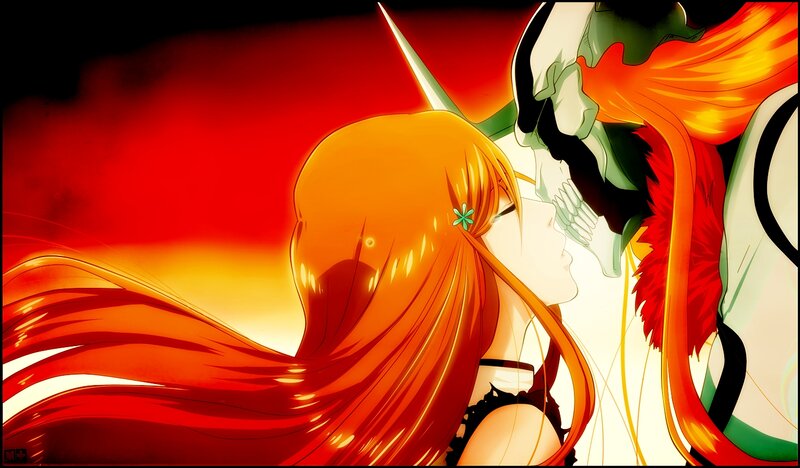 Anime Couple Embracing — Red, Dramatic, Sunset