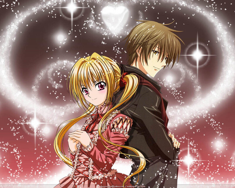 Anime Couple Embracing — Red, Romantic, Night