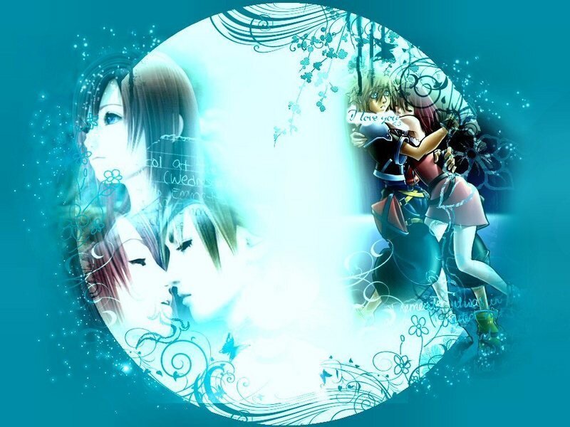 Anime Couple Embracing — Teal