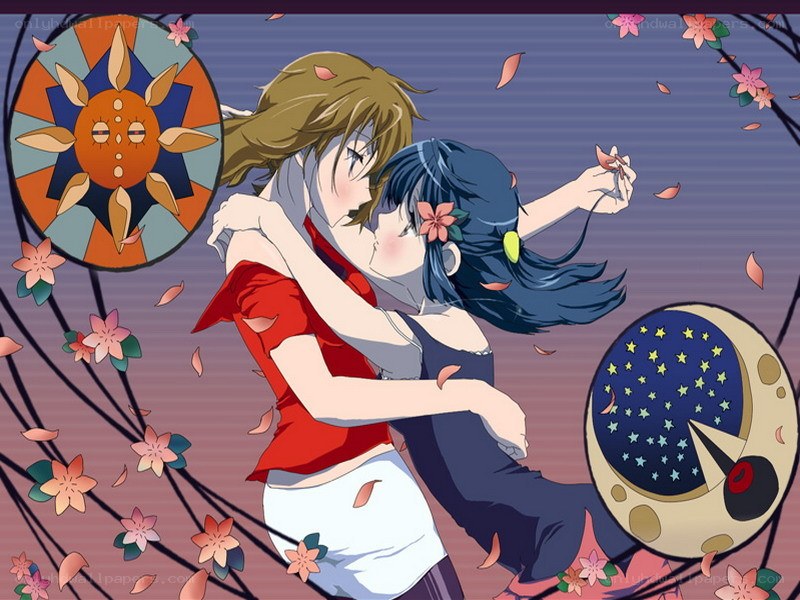 anime couple embracing under cherry blossoms
