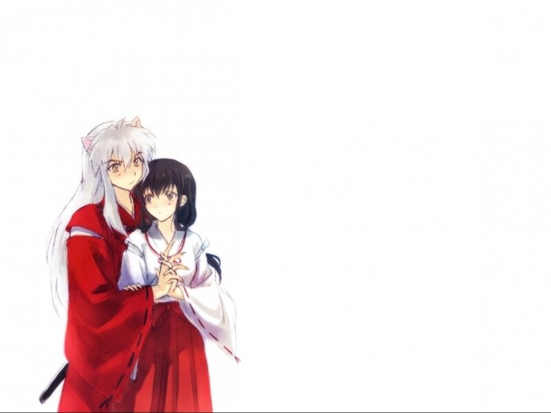 Anime Couple Embracing — White, Calm