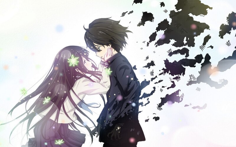 Anime Couple Embracing — White, Dramatic, School Uniforms