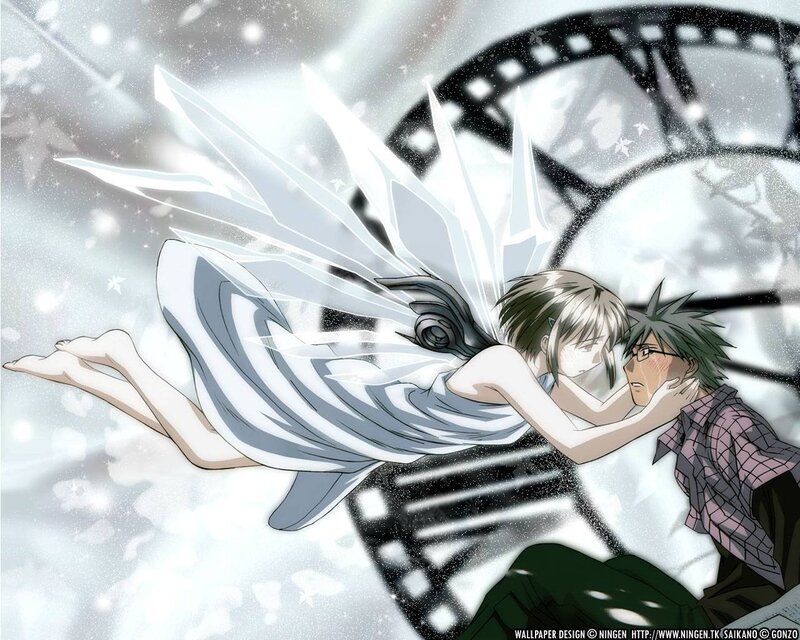 Anime Couple Embracing — White, Dramatic