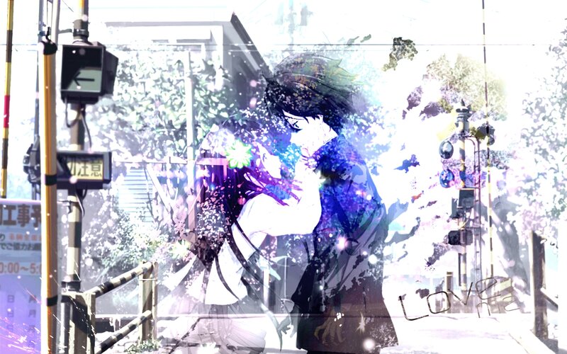 Anime Couple Embracing — White, Dreamy, Spring