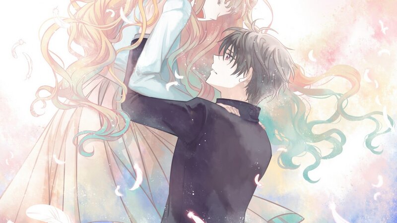 Anime Couple Embracing — White, Dreamy