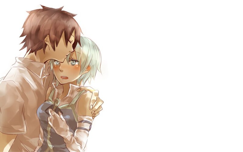 Anime Couple Embracing — White, Intimate, Manga