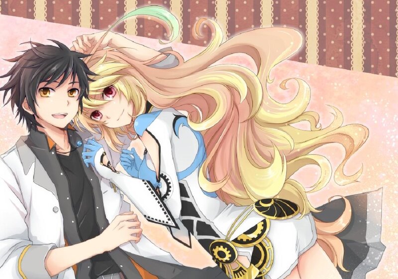 Anime Couple Embracing — White, Playful