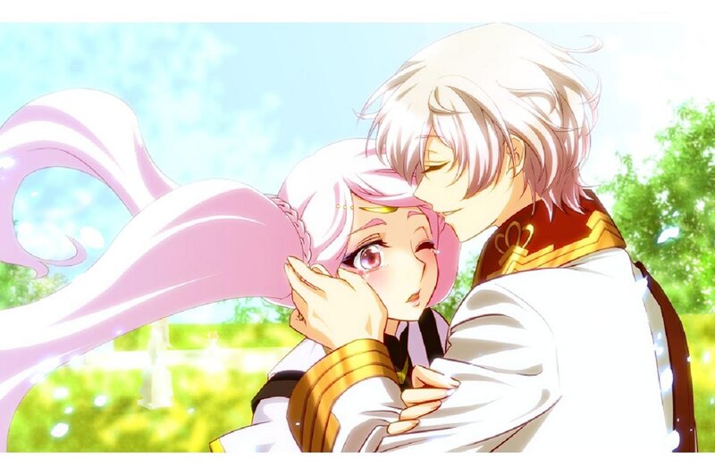 Anime Couple Embracing — White, Romantic, Afternoon