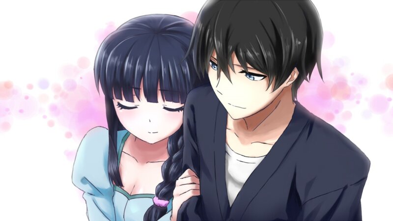 Anime Couple Embracing — White, Romantic, Girl