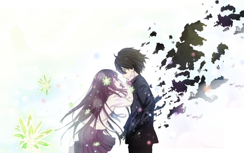 Anime Couple Embracing — White, Romantic, School Uniform