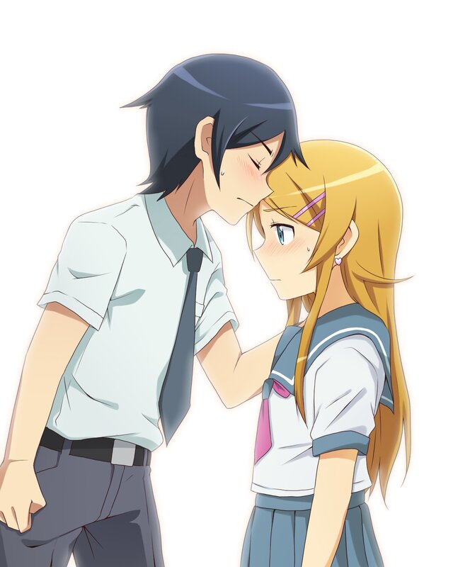Anime Couple Embracing — White, Tender