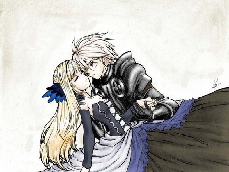 Anime Couple Embracing — White