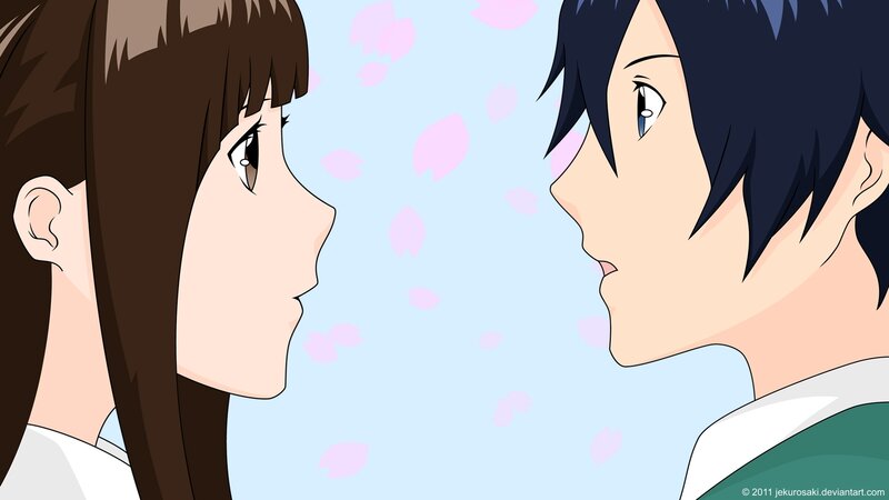 anime couple facing each other