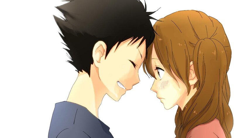 Anime Couple Facing Each Other — White