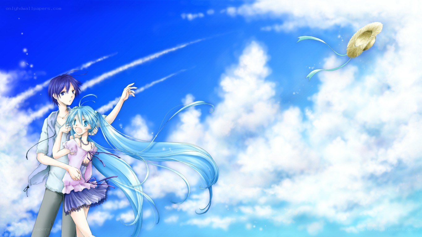 Anime couple flying a kite