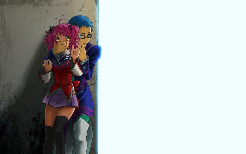 Anime couple hiding in shadows