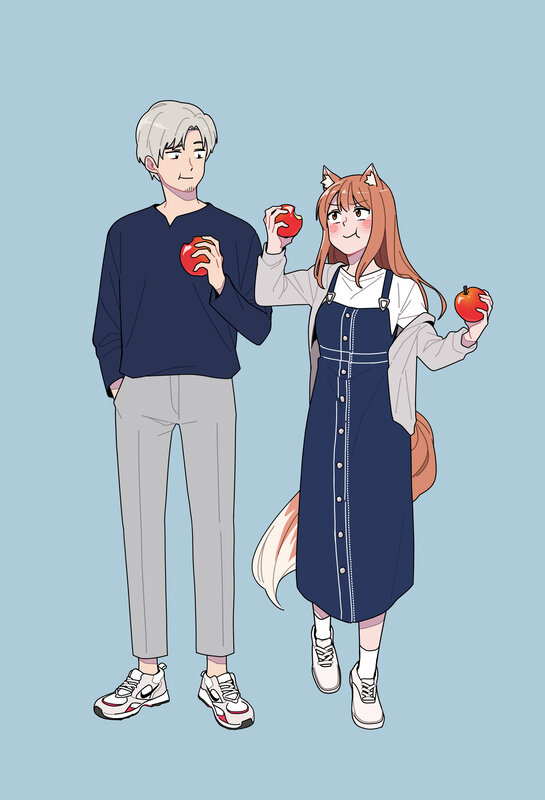 Anime Couple Holding Apples