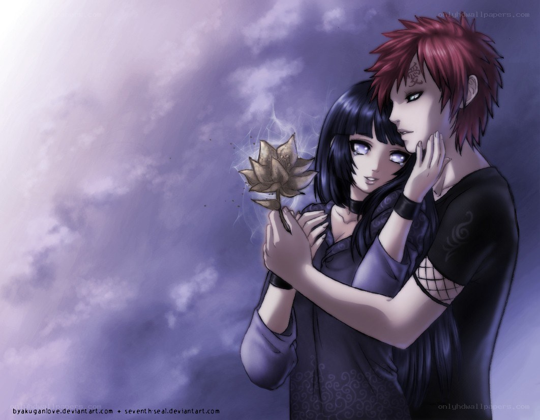 anime couple holding flower