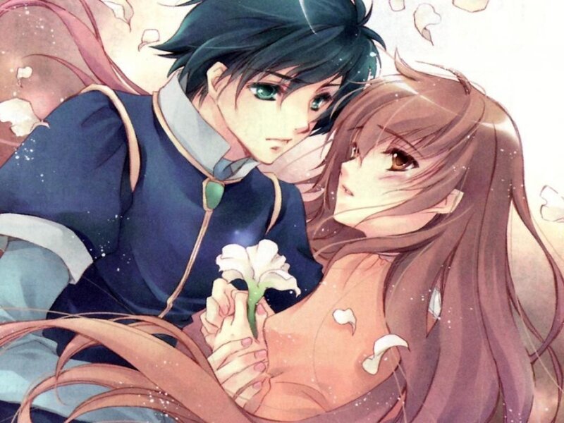 Anime Couple Holding Flower — Brown