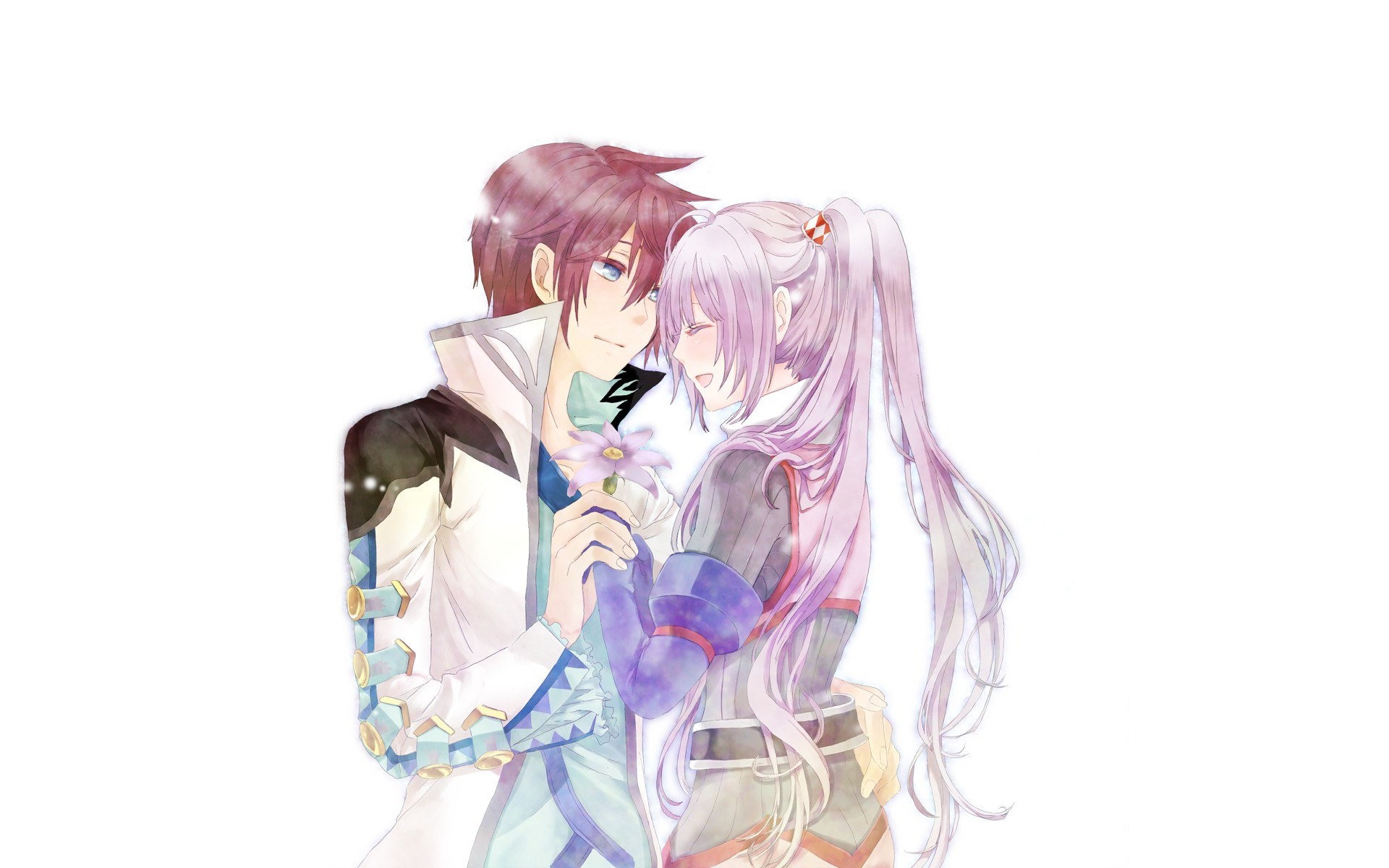 anime couple holding flower