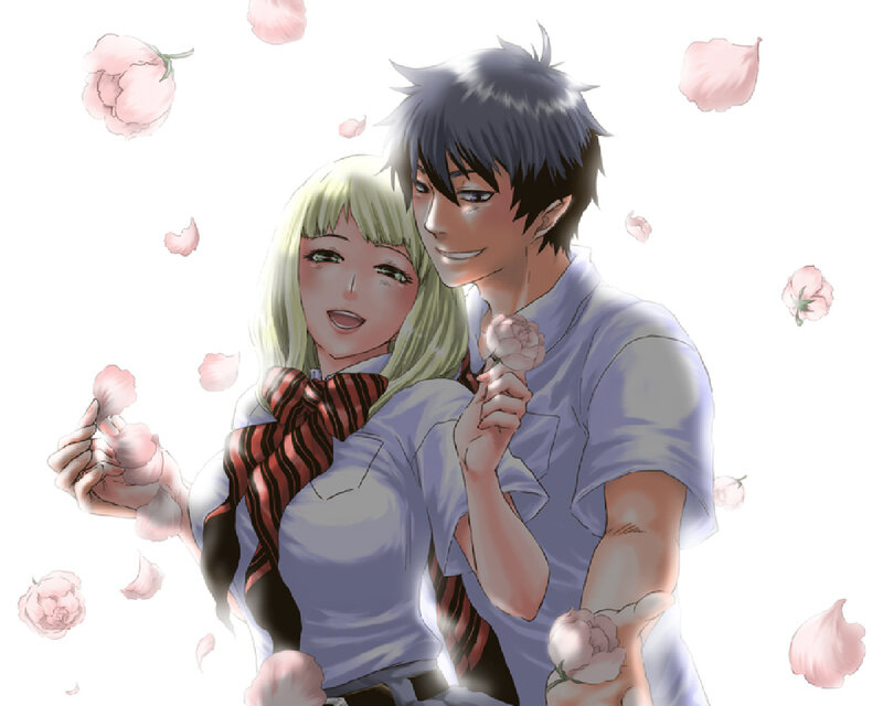 Anime Couple Holding Flowers