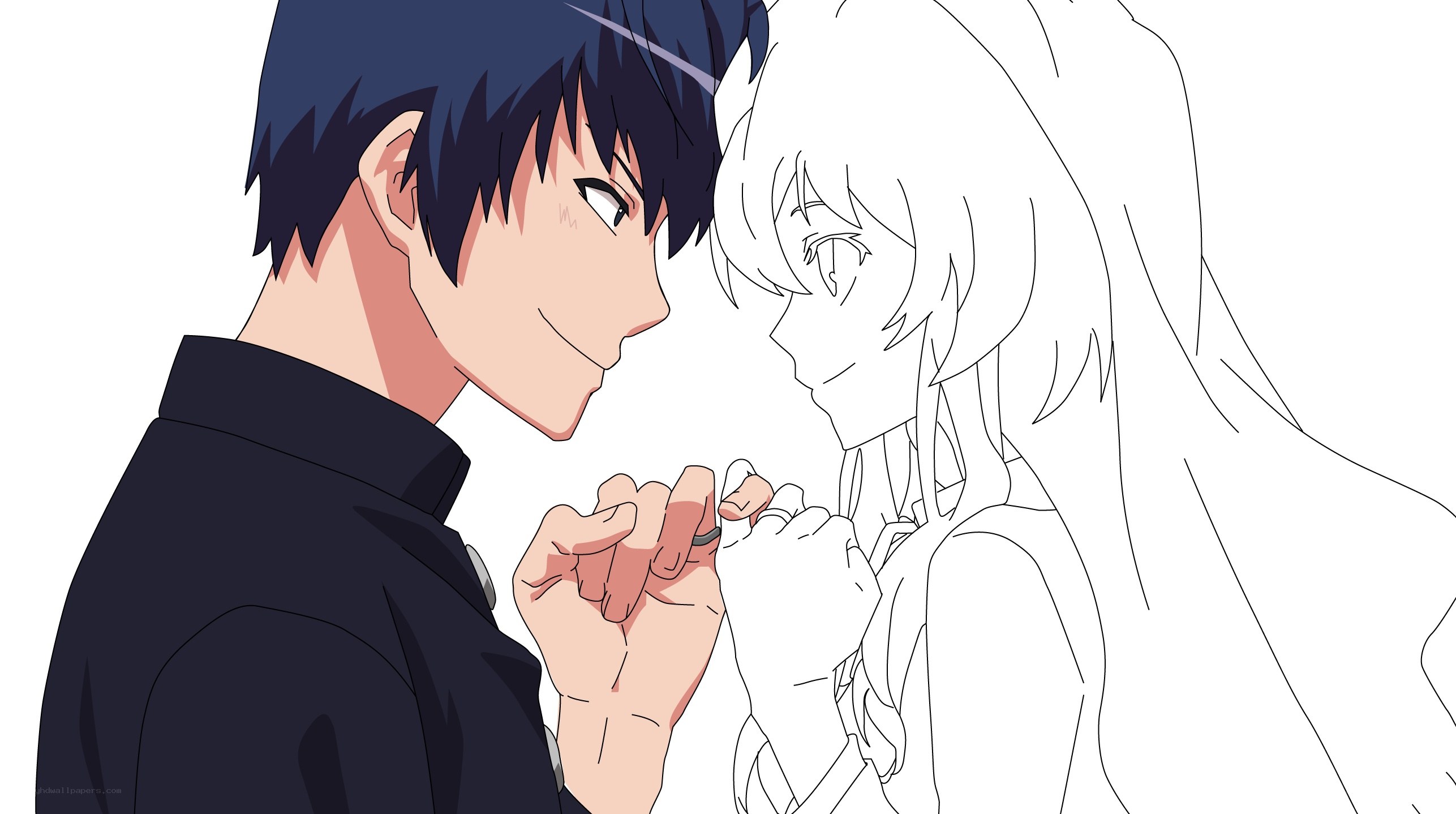anime couple holding hands
