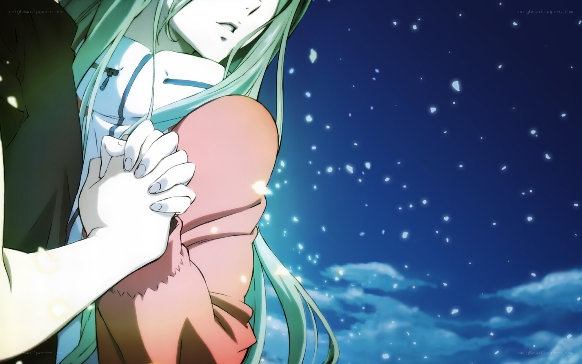 anime couple holding hands