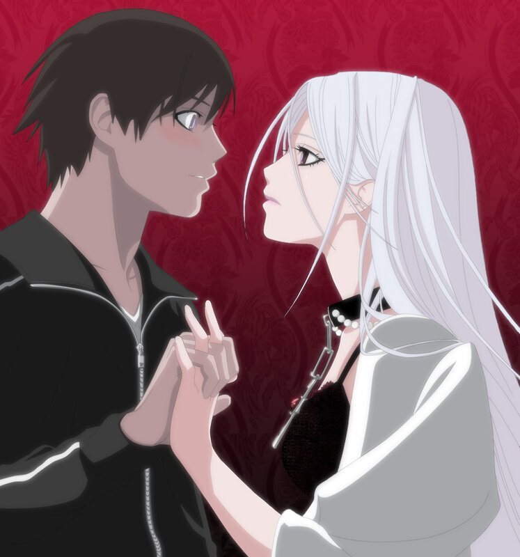 anime couple holding hands
