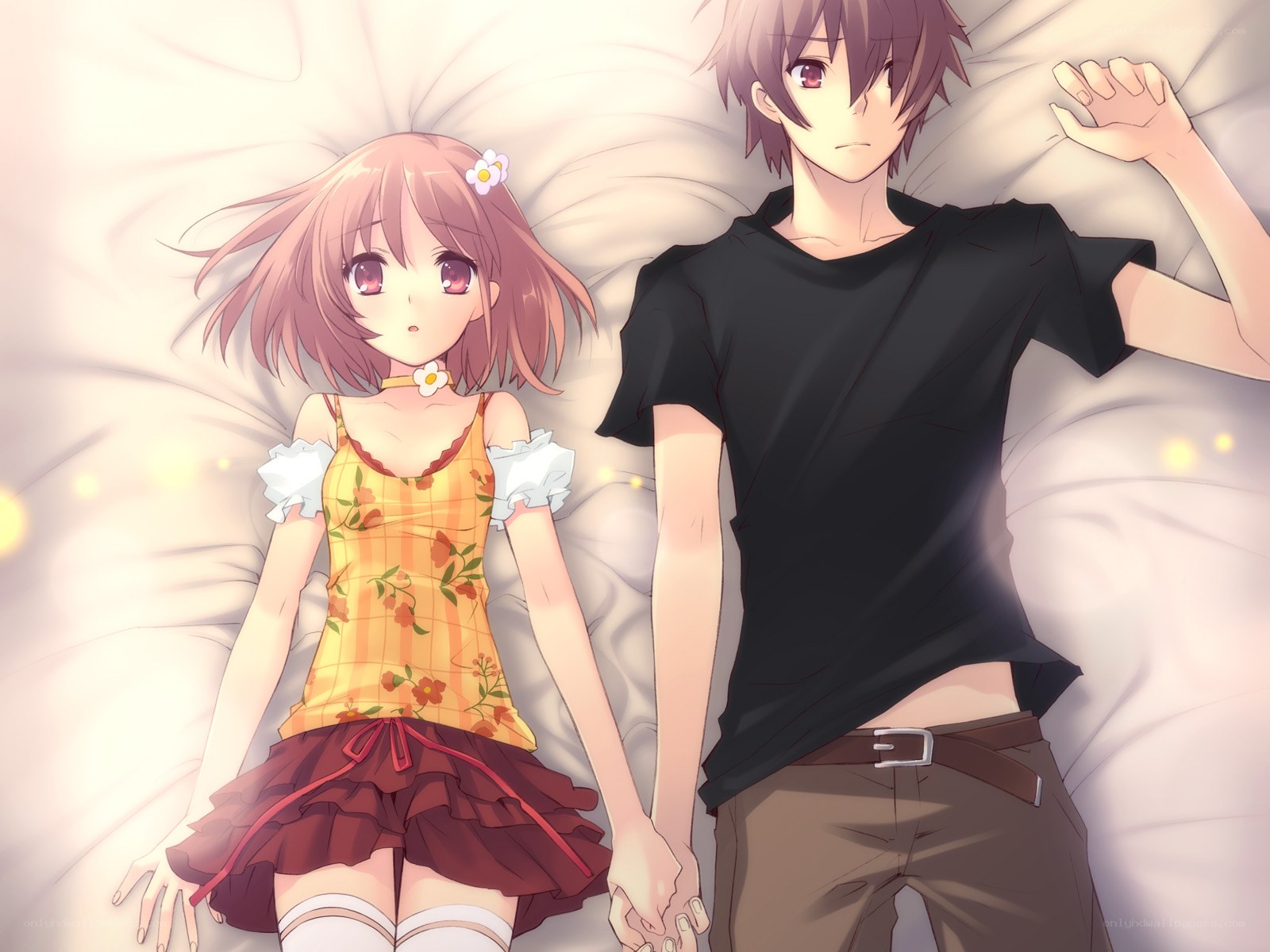 anime couple holding hands