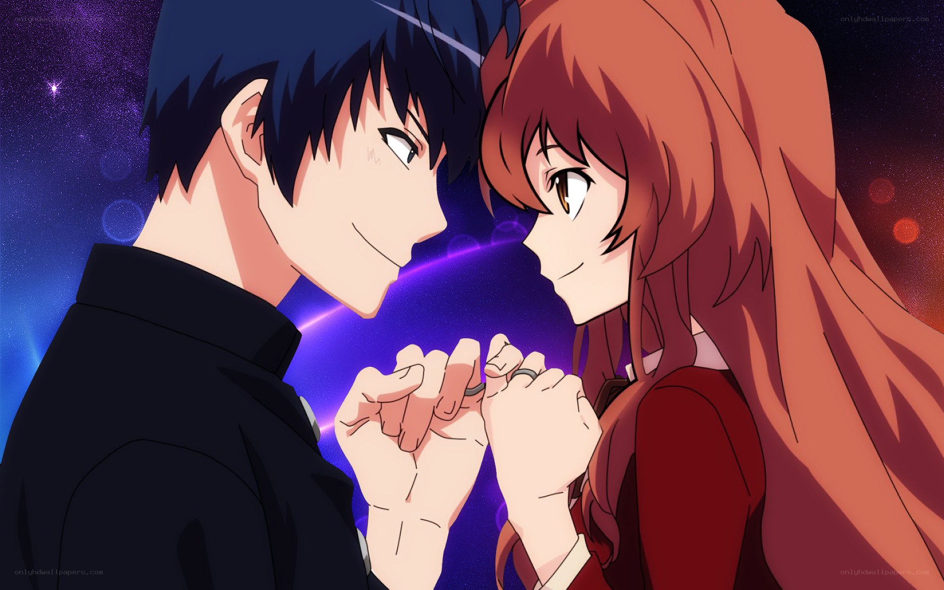 anime couple holding hands