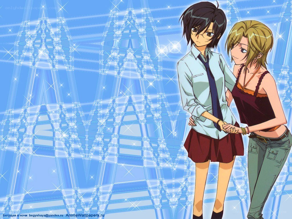 Anime couple holding hands