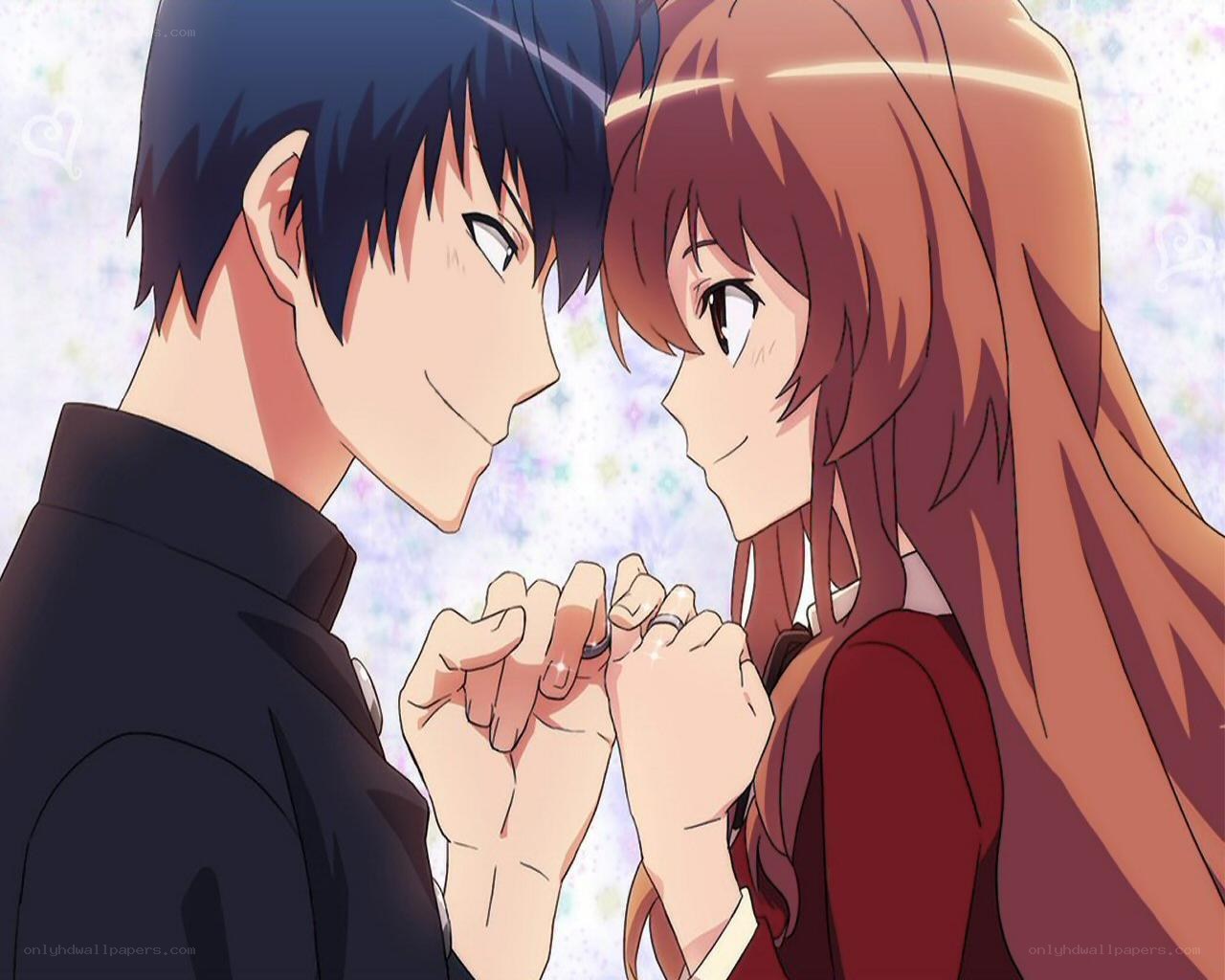 anime couple holding hands