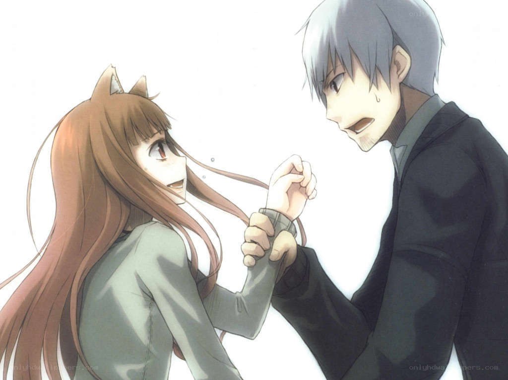Anime couple holding hands