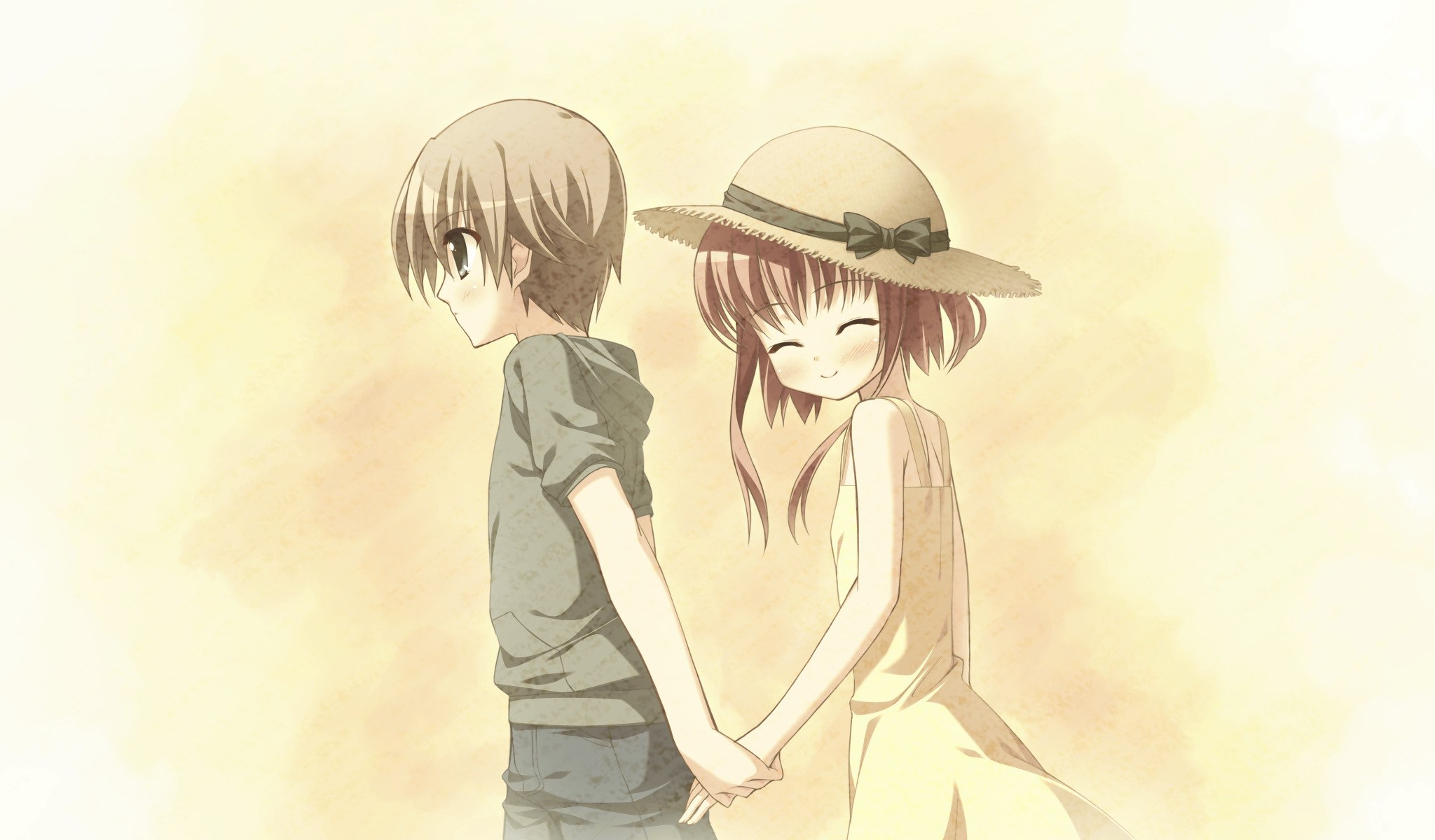 anime couple holding hands