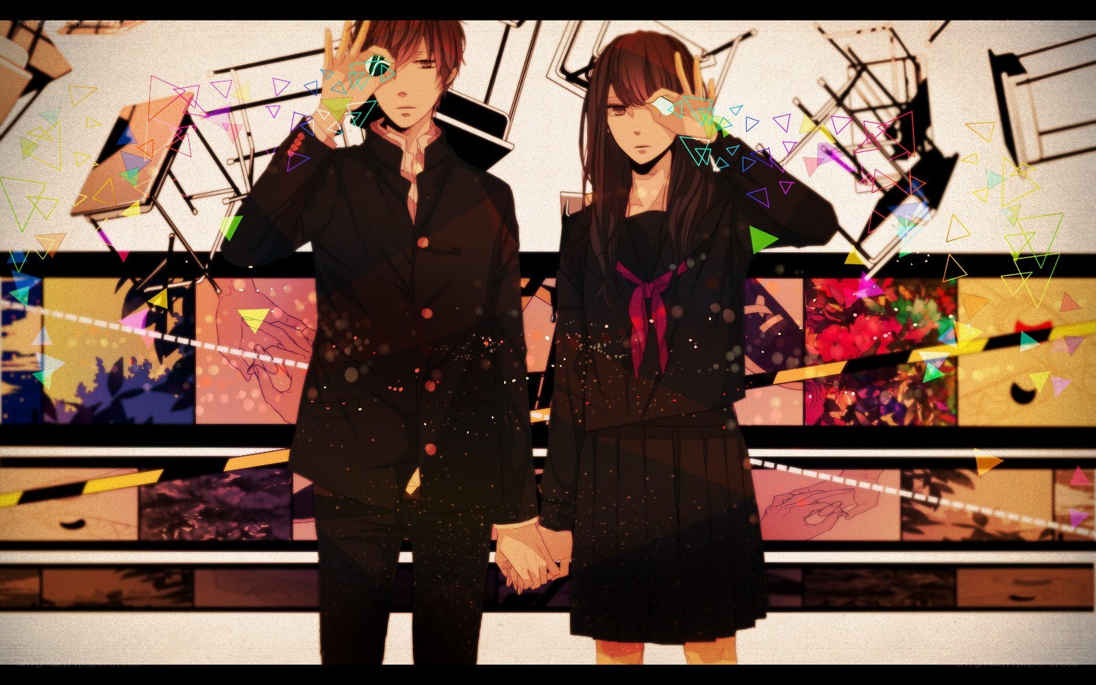anime couple holding hands