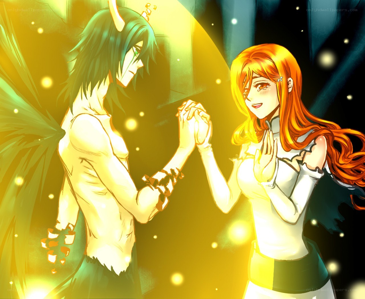 Anime couple holding hands