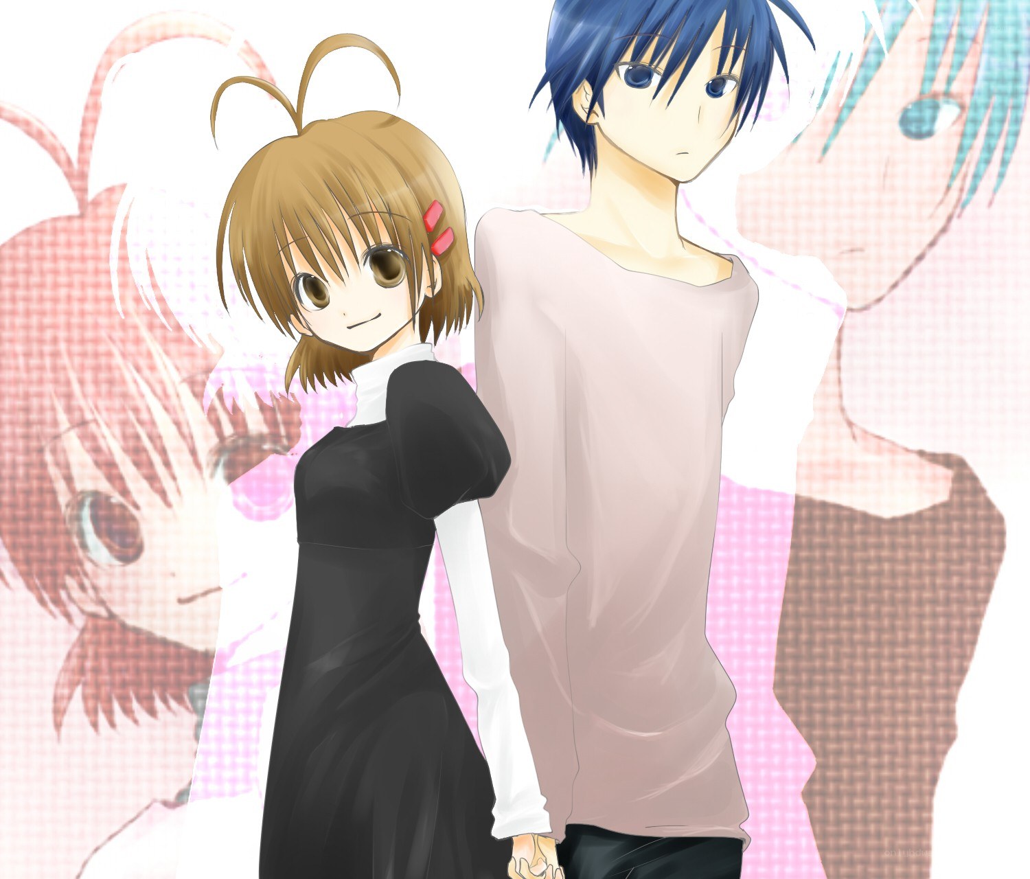 anime couple holding hands