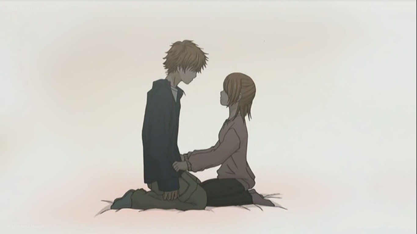 anime couple holding hands
