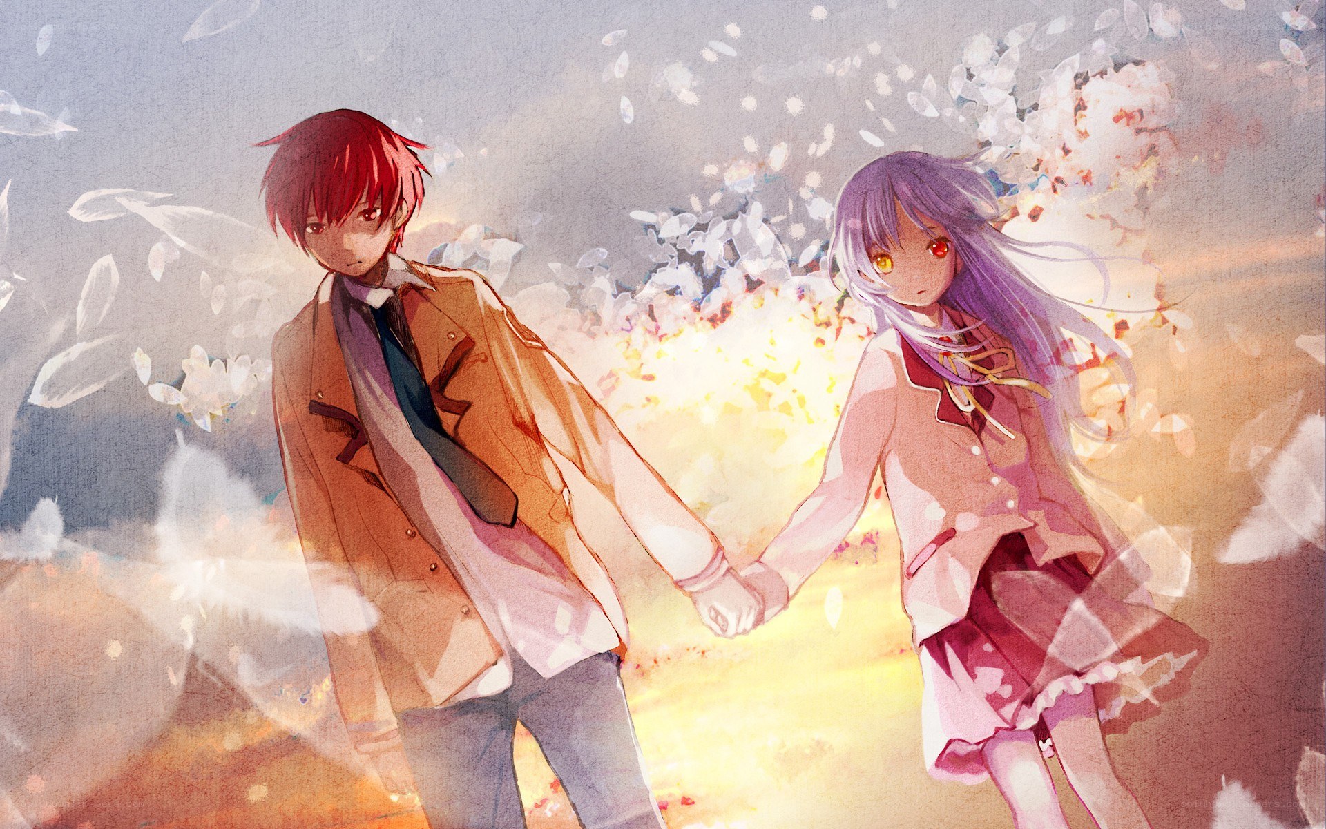 anime couple holding hands