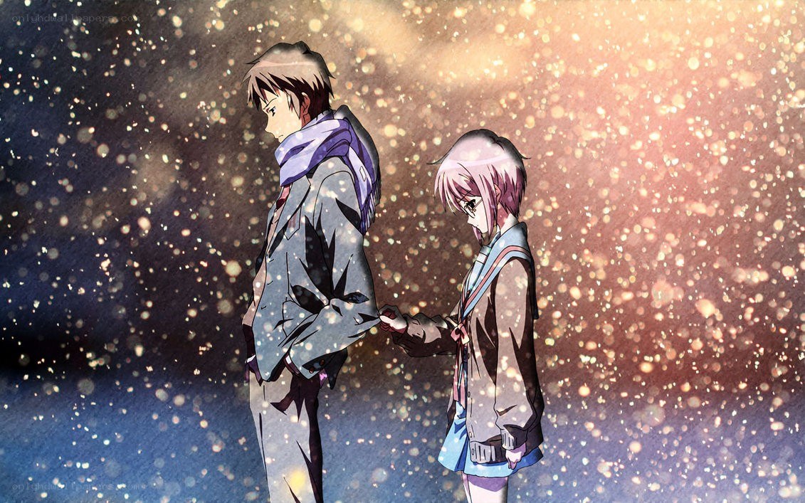 anime couple holding hands