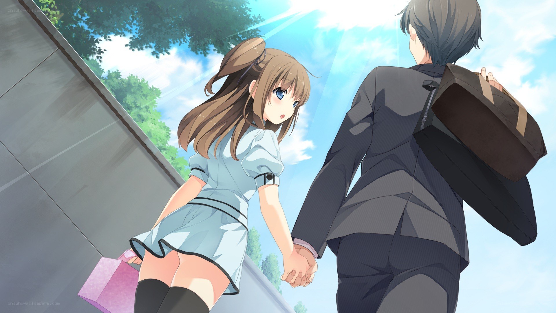 anime couple holding hands